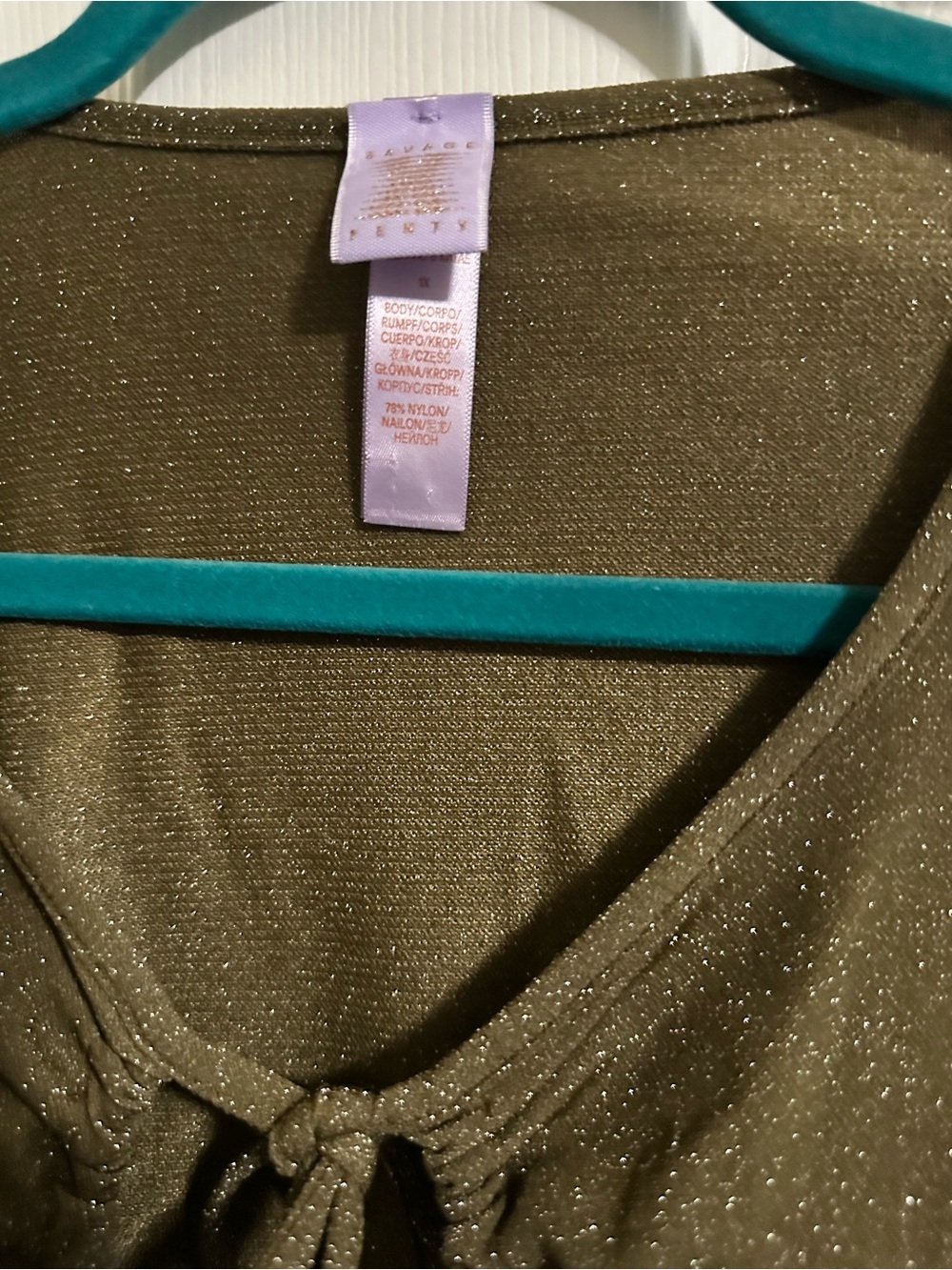 Savage X Fenty Olive Green Lace-Up Long Sleeve Crop Top & Shorts Set - Picture 6 of 12